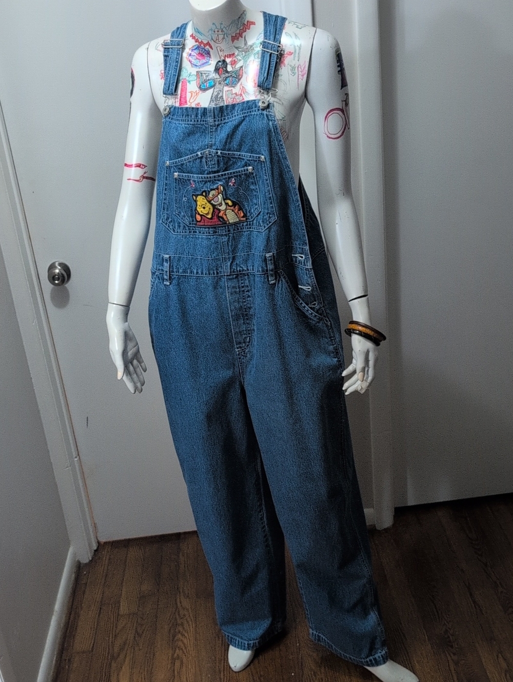 Blue Denim Women's Overall Jumpsuit with Character Patch
